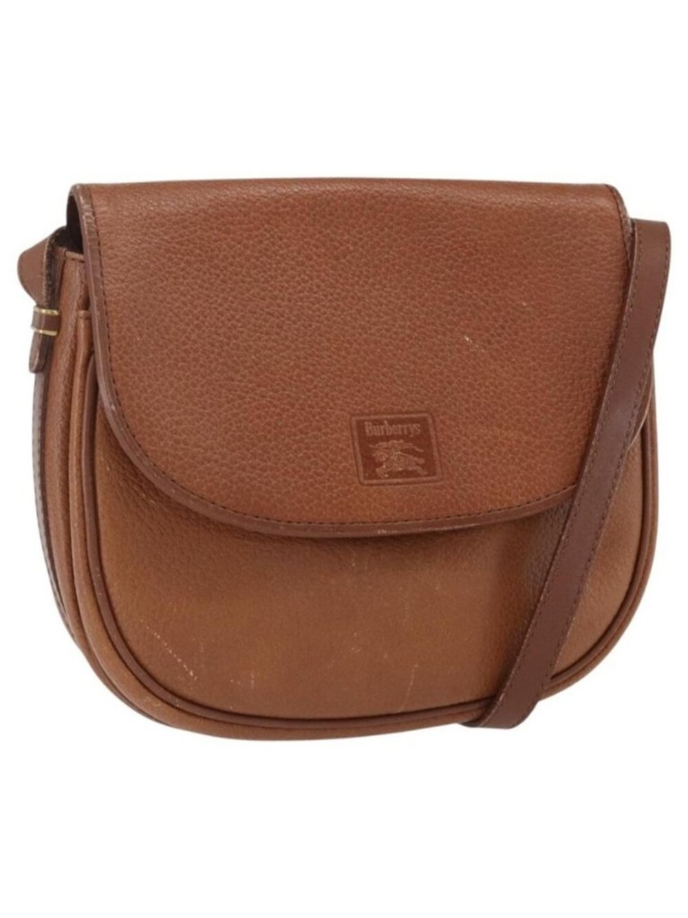 Authentic Burberrys Shoulder Bag Leather Brown Gold